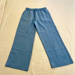 Blue Wide-Leg Lightweight Woven Drawstring Pants Sz Large